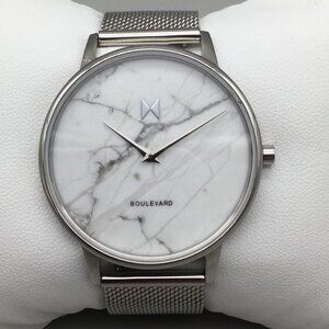 MVMT Boulevard Marble Watch Women 38mm Silver Tone Mesh Band New Battery